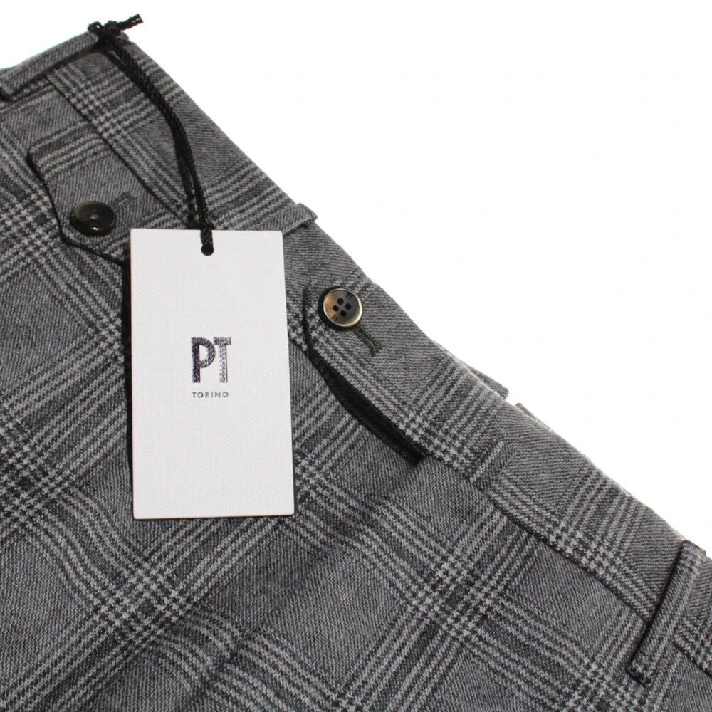 PT Torino NWT Pleated Dress Pants Size 50 (US 34) Super 100s in Gray Plaid Wool